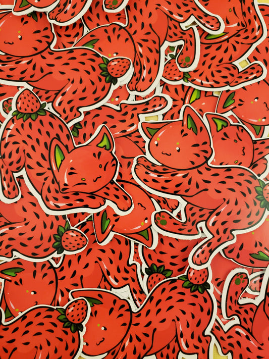 Feline Fruity Strawberry Cat - Sticker