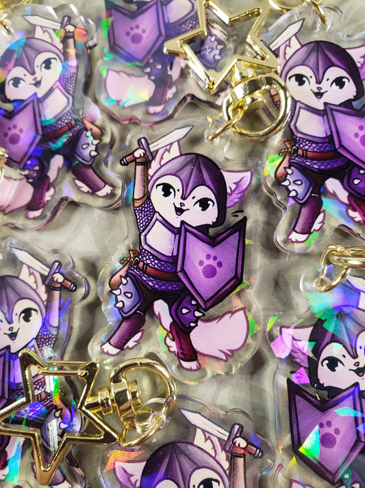 Fighter Kitty Quest - RPG Themed Holo Acrylic Charm