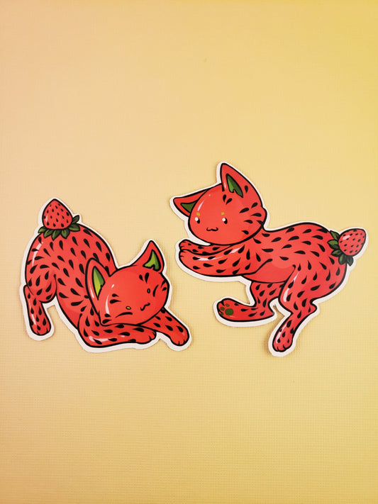 Feline Fruity Strawberry Cat - Sticker Duo