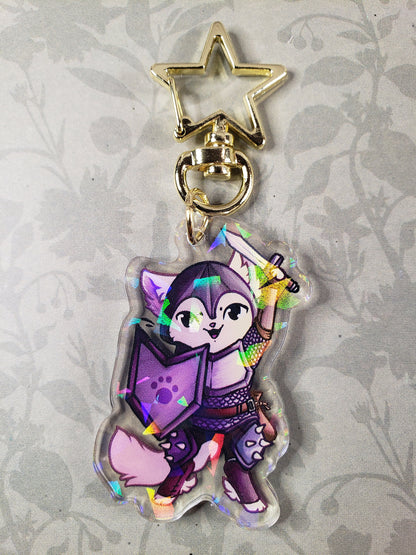 Fighter Kitty Quest - RPG Themed Holo Acrylic Charm