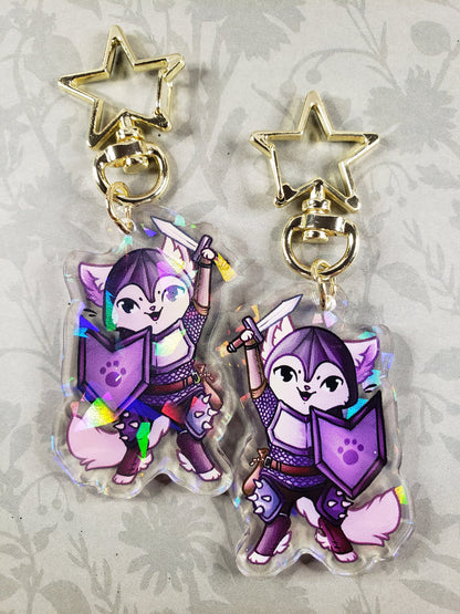 Fighter Kitty Quest - RPG Themed Holo Acrylic Charm